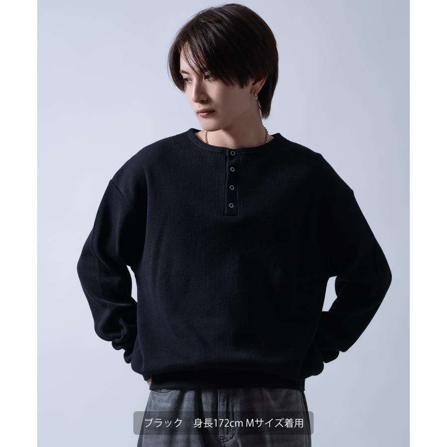 長袖Tシャツ メンズ  ワッフル ヘンリー ネック カットソー 大きめ アメカジ カジュアル スケーター ストリート 古着MIX 韓国ファッション | improves | 04
