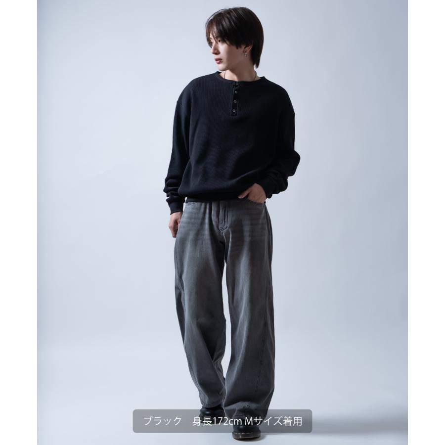 長袖Tシャツ メンズ  ワッフル ヘンリー ネック カットソー 大きめ アメカジ カジュアル スケーター ストリート 古着MIX 韓国ファッション | improves | 05