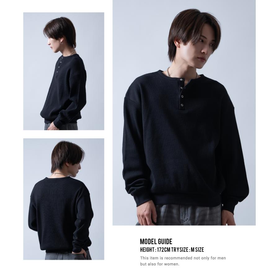 長袖Tシャツ メンズ  ワッフル ヘンリー ネック カットソー 大きめ アメカジ カジュアル スケーター ストリート 古着MIX 韓国ファッション | improves | 06