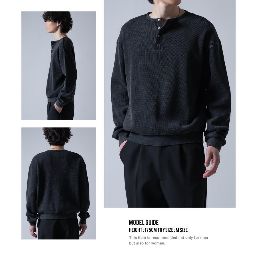 長袖Tシャツ メンズ  ワッフル ヘンリー ネック カットソー 大きめ アメカジ カジュアル スケーター ストリート 古着MIX 韓国ファッション | improves | 12
