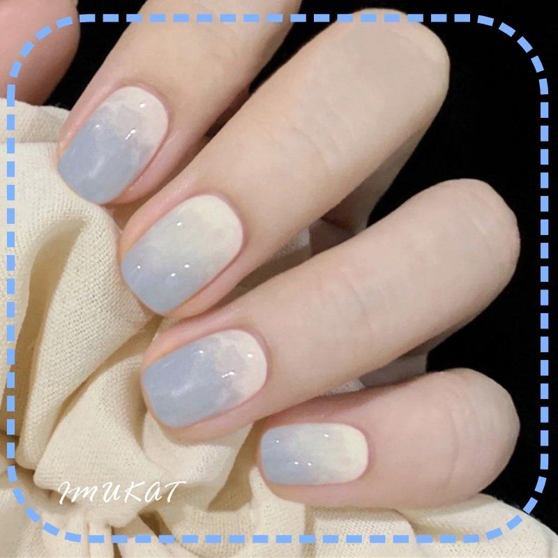 ネイルチップ ライトブルー ショート かわいい 人気 短いタイプ ネイルシール 薄色 グラデーション 優しい 送料無料 Na 194 Imukat 通販 Yahoo ショッピング