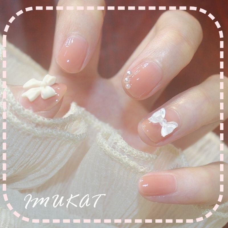 ネイルチップ ピンク リボン ネイルチップ かわいい 大人気 ネイルチップ 優しい色合い 送料無料 短いネイル 短い ショート デート 披露宴 成人式 結婚式 Na 0 Imukat 通販 Yahoo ショッピング