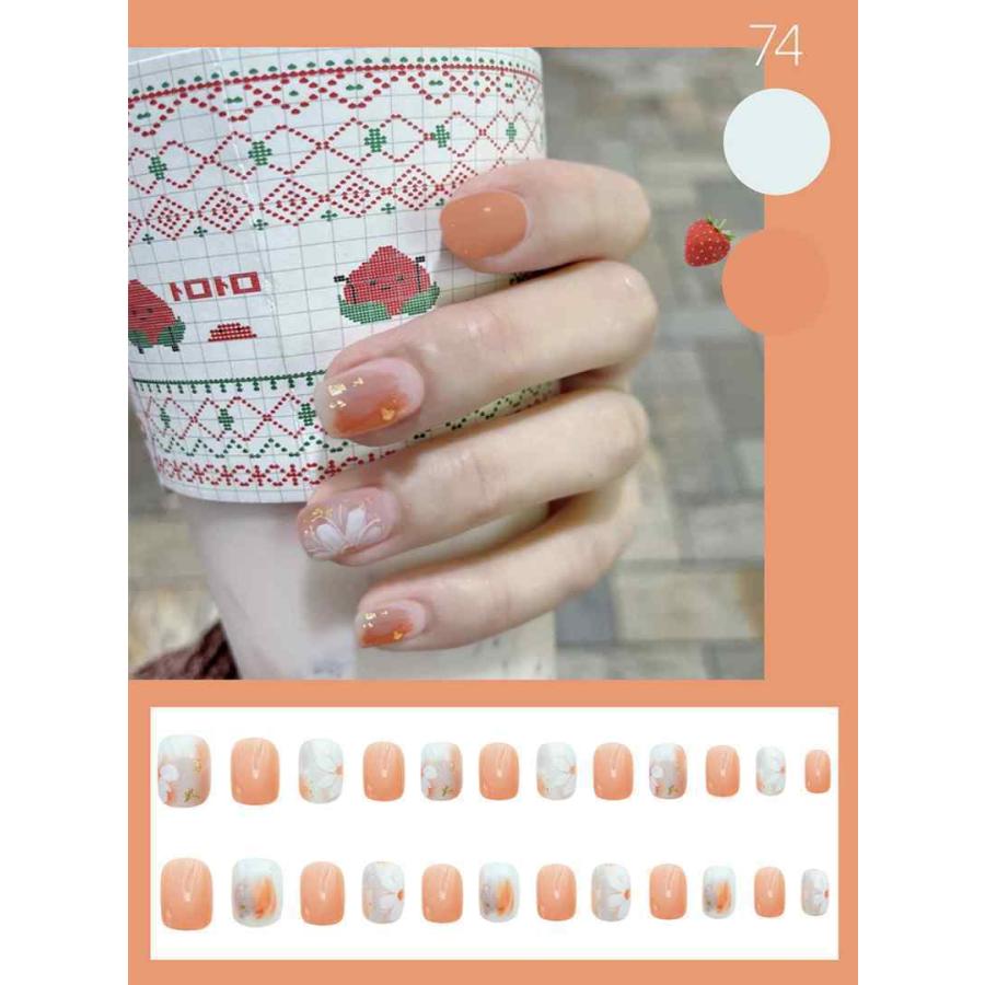 人気top ネイルチップ 可愛い 秋冬 ネイル チップ 花 オレンジ おしゃれ 結婚式 個性 時短ネイル 貼るネイル 大人っぽい つけ爪 East Wind Jp