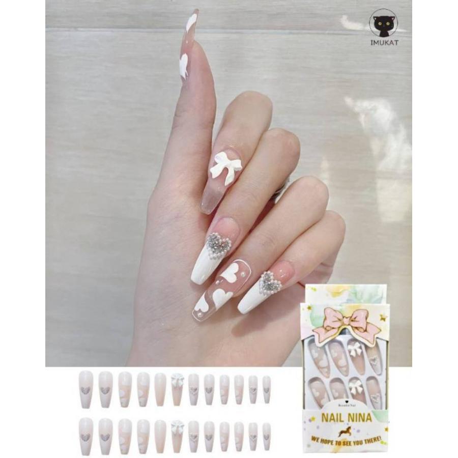 人気top ネイルチップ ネイル チップ パール リボン ブライダル キラキラ 結婚式 ハート 貼るネイル 大人っぽい つけ爪 レディース おしゃれ カワイイ Aynaelda Com