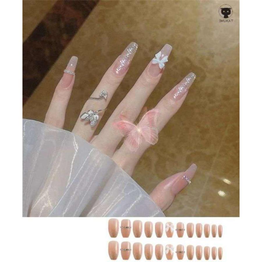 ネイルチップ リボン 宝石 個性的 秋冬 かわいい 長さ クリア感 結婚式 個性 時短ネイル 貼るネイル 大人っぽい つけ爪 Na117 Imukat 通販 Yahoo ショッピング