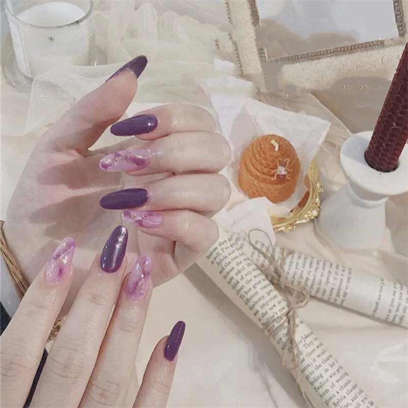 ネイルチップ かわいい 花 パープル 個性的 秋冬 長さ 婚式 個性 時短ネイル 貼るネイル 大人っぽい つけ爪 Na148 Imukat 通販 Yahoo ショッピング