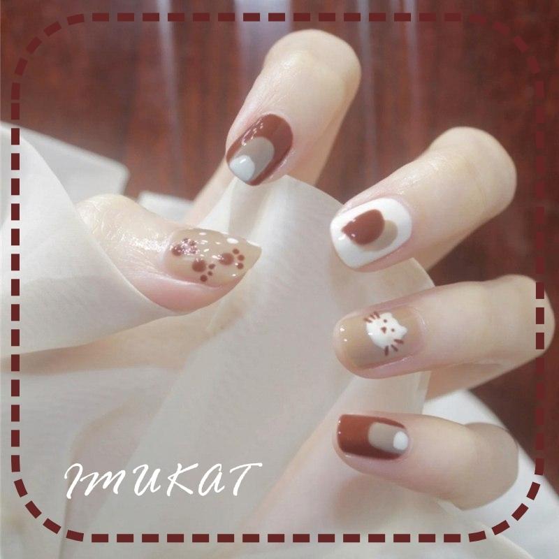 ネイルチップ 猫 3色 ショート 送料無料 貼るネイル ネイル チップ 猫の柄 つけ爪 可愛い ブラウン ホワイト 付け爪 送料無料 Na4 Imukat 通販 Yahoo ショッピング