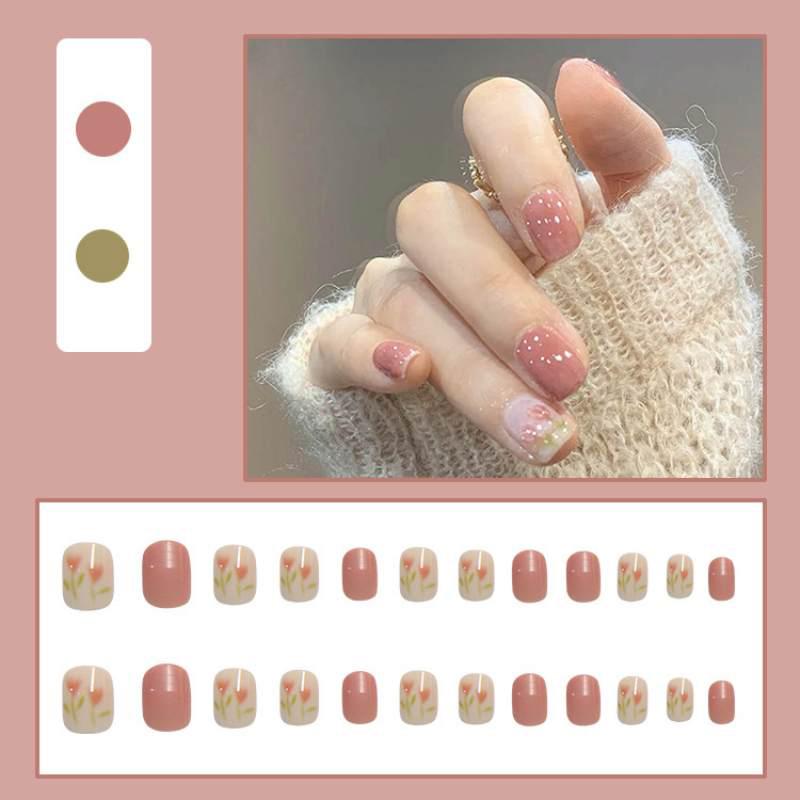 ネイルチップ 春夏 ピンク 花 ショート 短い 短いネイル 光沢感 送料無料 付け爪 つけ爪 貼るネイル ウエディング 結婚式 披露宴 成人式 接着剤 研磨紙 Nk019 Imukat 通販 Yahoo ショッピング
