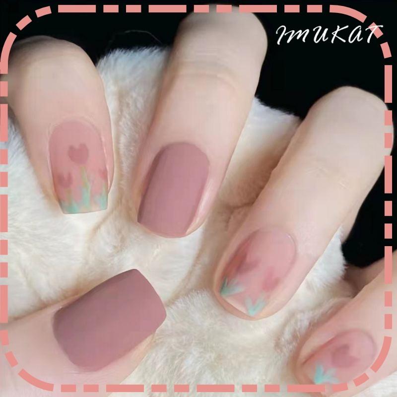 ネイルチップ 夏ネイル カラー 短い 2色 優しい色合い 花 ピンク 送料無料 付け爪 つけ爪 貼るネイル ウエディング 結婚式 披露宴 成人式 接着剤 研磨紙 Nk026 Imukat 通販 Yahoo ショッピング
