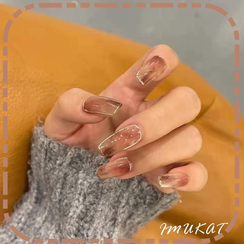 ネイルチップ 大人っぽい アート ロング おしゃれ ブラウン 組合せ色 送料無料 付け爪 つけ爪 貼るネイル ウエディング 結婚式 披露宴 成人式 接着剤 研磨紙 Nk031 Imukat 通販 Yahoo ショッピング