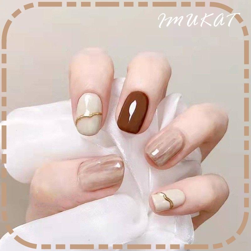 ネイルチップ 優しい色合い グラデーション ブラウン ホワイト 組合せ色 送料無料 付け爪 つけ爪 貼るネイル ウエディング 結婚式 披露宴 成人式 接着剤 研磨紙 Nk032 Imukat 通販 Yahoo ショッピング