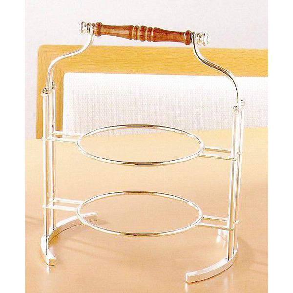 早川器物 洋白銀器 ケーキ ストライプ・ティースタンド（2段）23cm丸皿用 早川器物 洋白銀器 ケーキ ストライプ・ティースタンド（2段）23cm丸皿