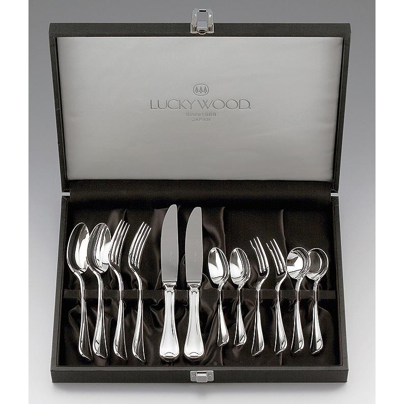 ラッキーウッド ロムネー シリーズ 洋白銀器 １２Ｐ ペアーディナーセット ラッキーウッドの高級洋白銀器銀仕上日本製