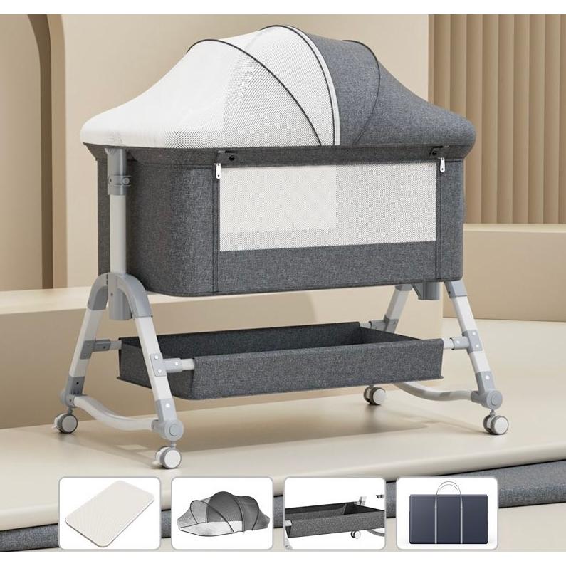 HZDMJ コンパクトベビーベッド グレー② HZDMJ ベビーベッド グレー コンパクト 折りたたみ 添い寝 多