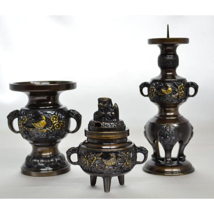 仏具 三具足 3寸 花鳥模様 セット 3点セット 送料無料 お盆 お 仏具 三具足 3寸 花鳥模様 セット 3点セット 送料無料 お盆 お