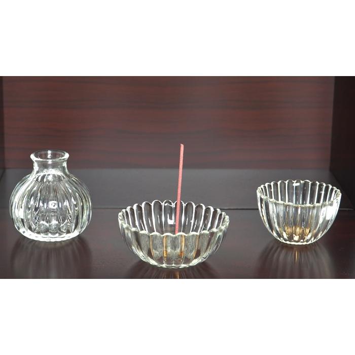 仏具 セット クリスタル ミニ 3点セット 香炉 花立て ローソク立て 