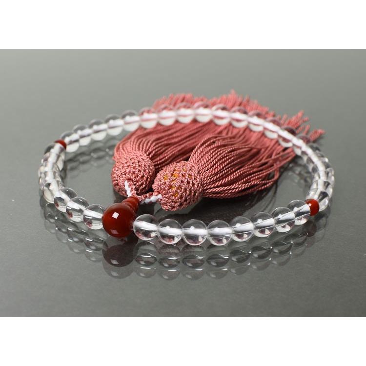 水晶　数珠　女性用 仏壇屋 滝田商店 数珠 女性用 本水晶 シーブルーカルセドニー仕立 8mm