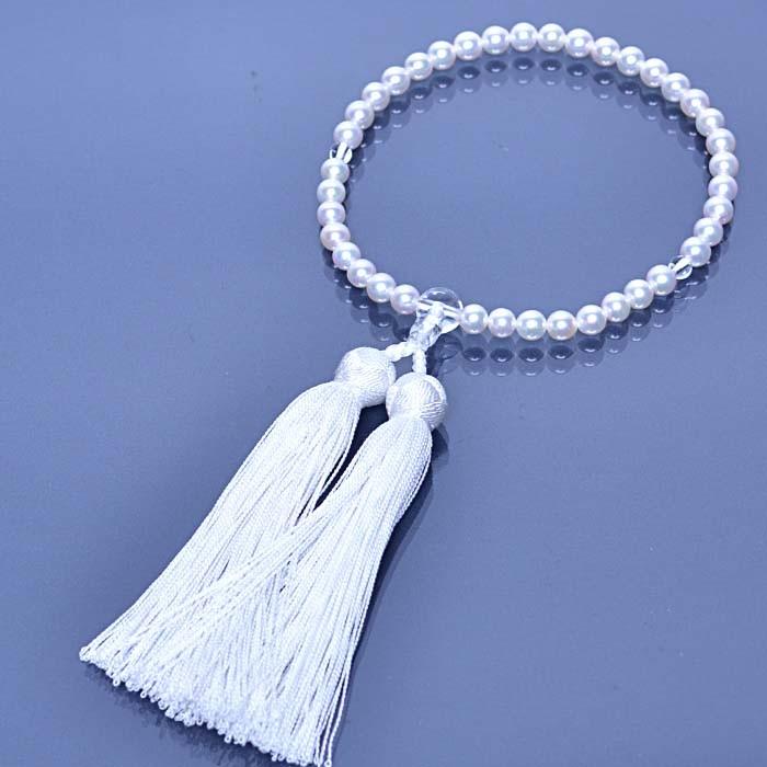 数珠 女性用 本真珠 白正絹手鞠房 略式念珠 あこや貝 真珠 送料無料  