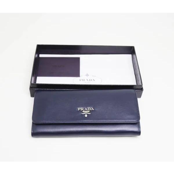 PRADA 中古品 プラダ 長財布 ネイビ ブルー レザー 1MH132