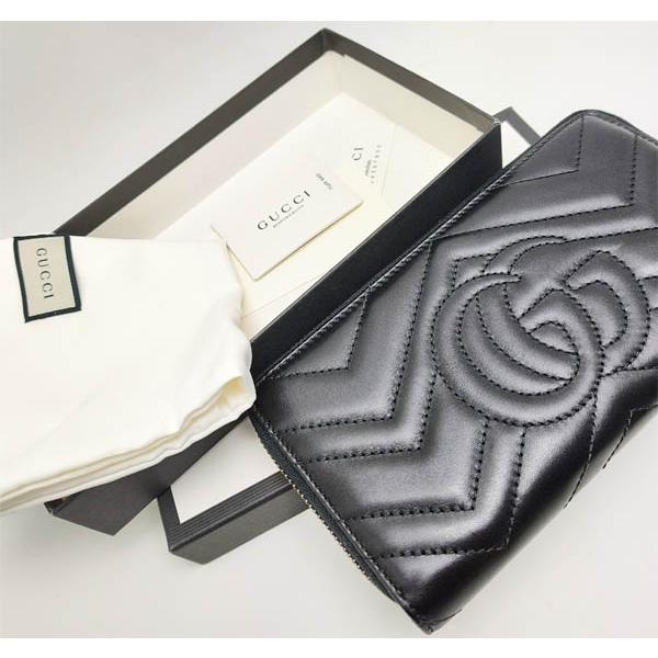 GUCCI 中古品 グッチ GGマーモント ラウンドファスナー ブラック  
