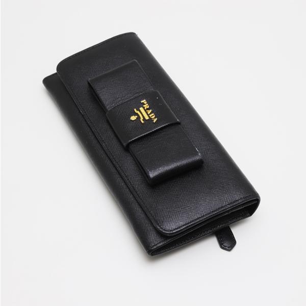 PRADA（プラダ） 中古品 二つ折り長財布 ブラック サフィアーノ ダブル