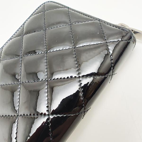 CHANEL 中古品 シャネル ラウンドファスナー長財布 エナメル レザー 