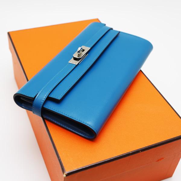 HERMES 中古品 エルメス ケリーウォレット ボックスカーフ ブルー
