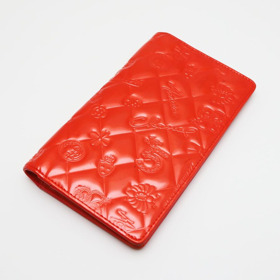 アイコン 中古品 シャネル アイコンライン パテント 長財布 レッド 