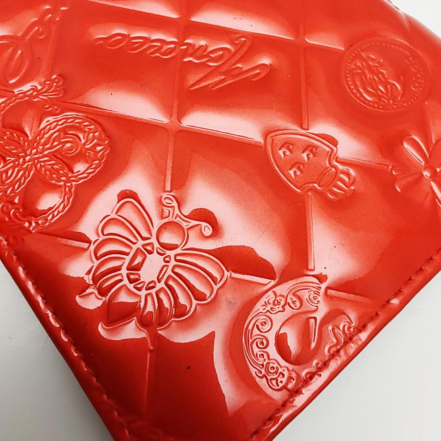 アイコン 中古品 シャネル アイコンライン パテント 長財布 レッド 