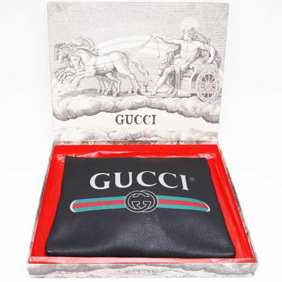 GUCCI（グッチ） 中古品 ポートフォリオ ロゴプリント クラッチバッグ 