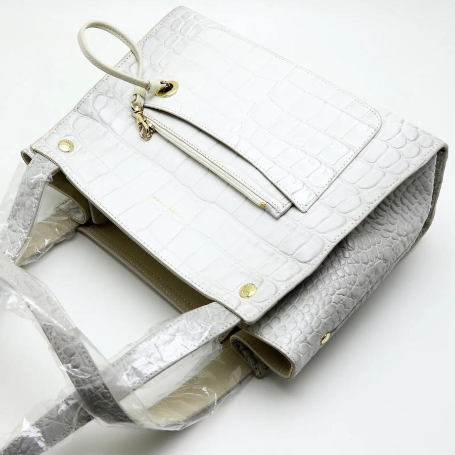 未使用品 LEATHER JEWELS ショルダーバッグ オフホワイト クロコ型押し 