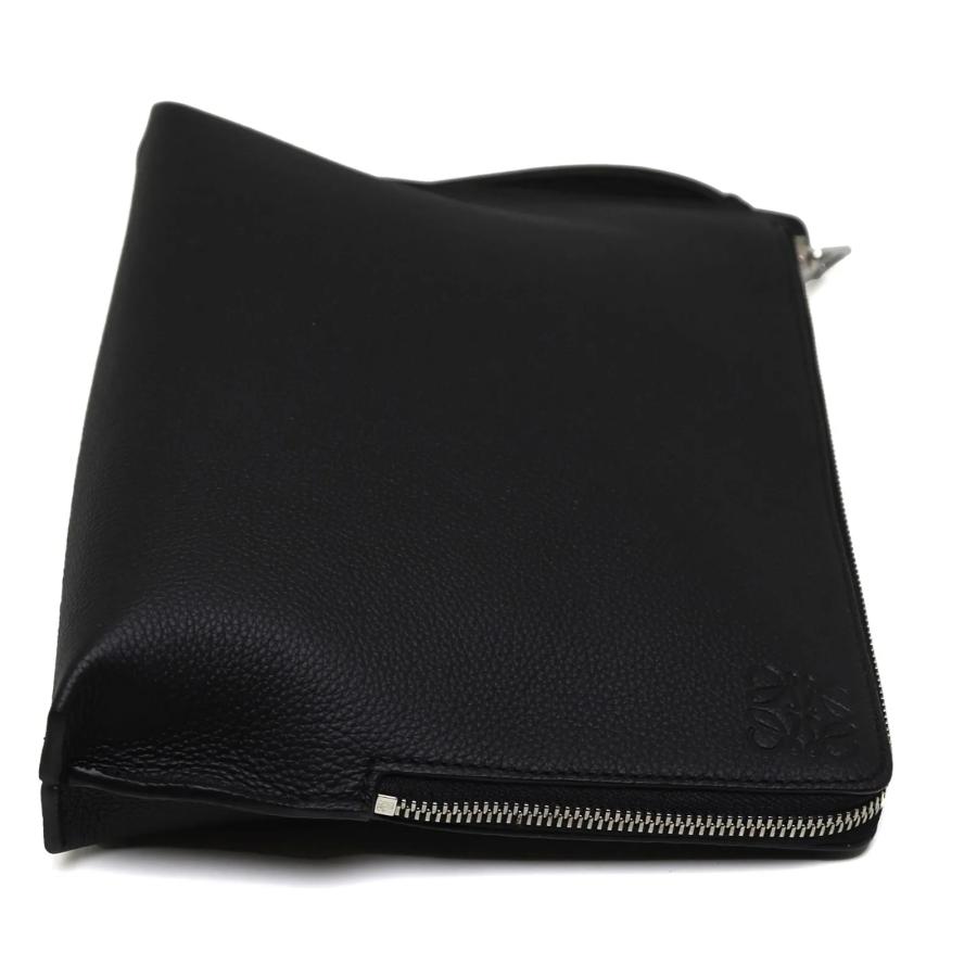 【LOEWE】ポーチ　アナグラム型押し　レザー　ブラック LOEWE（ロエベ） 中古品 アナグラム Lジップ ポーチ カーフレザー