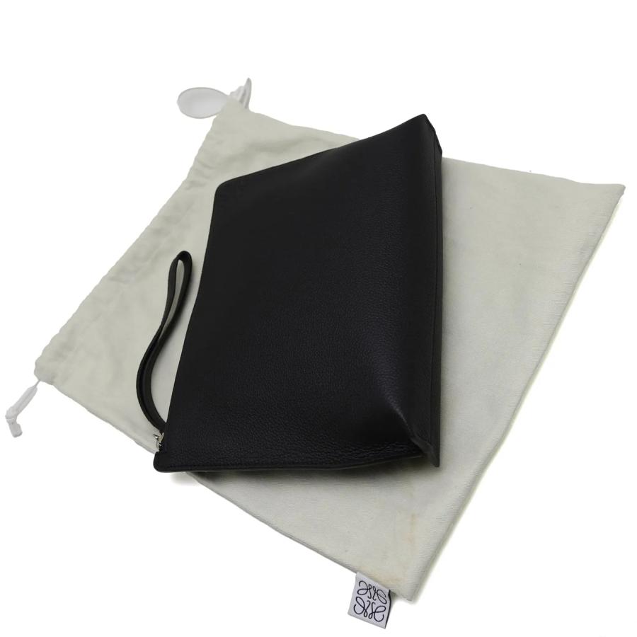 【LOEWE】ポーチ　アナグラム型押し　レザー　ブラック LOEWE（ロエベ） 中古品 アナグラム Lジップ ポーチ カーフレザー
