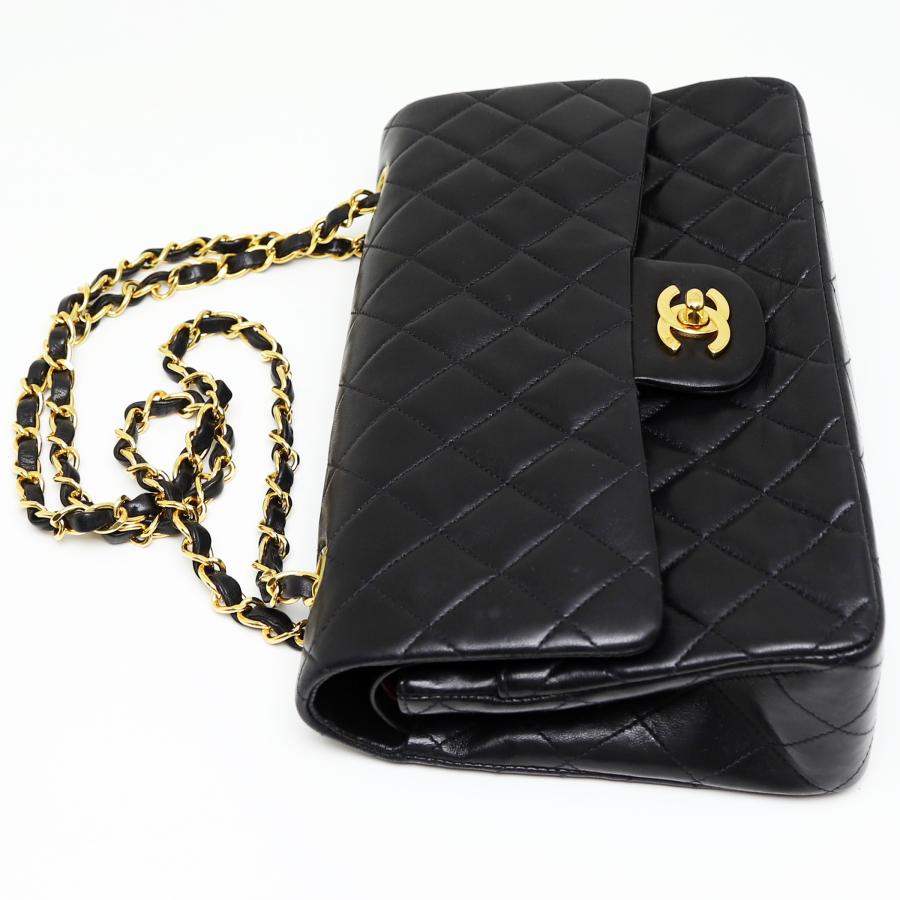【CHANEL】シャネル マトラッセ・Wフラップ・チェーンショルダー25 ブラック×ゴールド金具 ラムスキン A01112/kt12356ar CHANEL（シャネル） （中古）シャネル マトラッセ 25 2way Wフラップ W