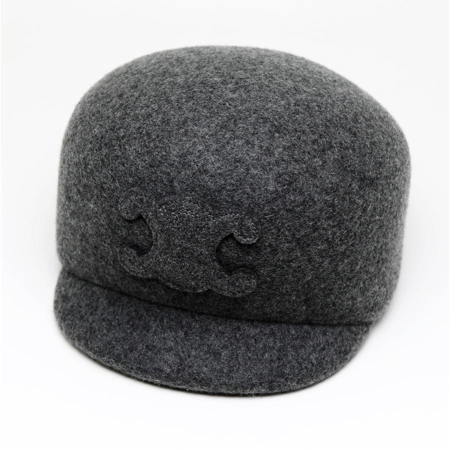 TRIOMPHE 中古品 セリーヌ トリオンフ キャップ ライトグレー ウール