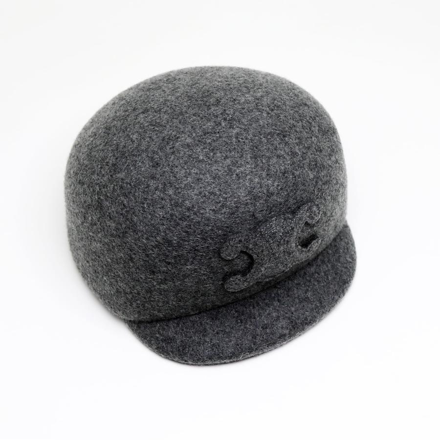 TRIOMPHE 中古品 セリーヌ トリオンフ キャップ ライトグレー ウール
