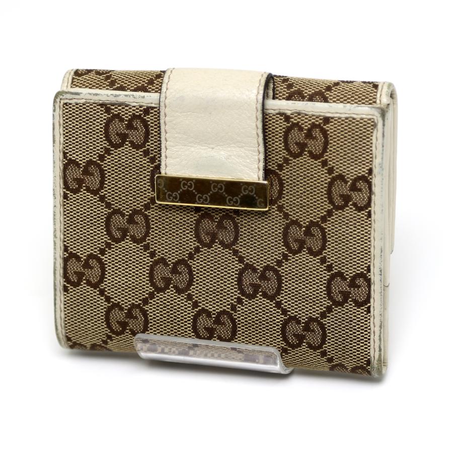 GUCCI 中古品 グッチ 二つ折り財布 Wホック GGキャンバス レザー