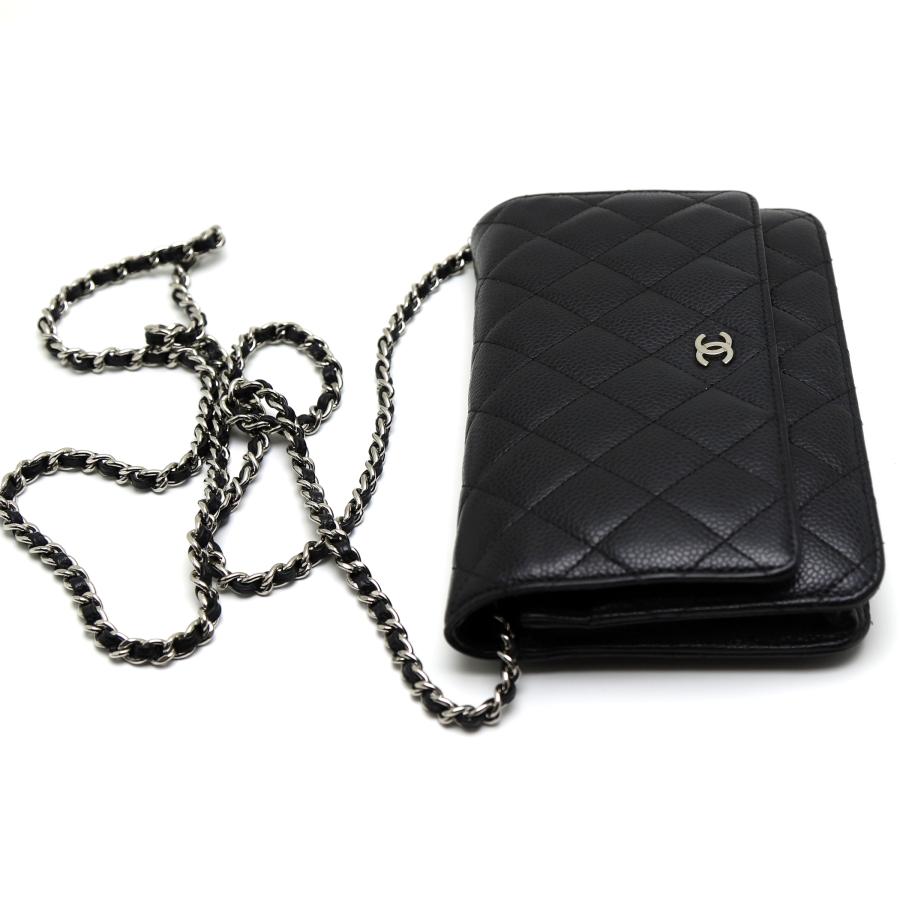 ★SALE【6db1190】シャネル ショルダーウォレット マトラッセ チェーンショルダー キャビアスキン ブラック シルバー金具【中古】レディース シャネルチェーンウォレット ショルダーバッグ マトラッセ 黒×シルバー