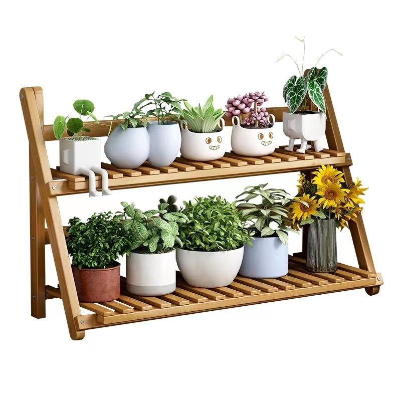 フラワースタンド おしゃれ 北欧 竹製 2段 折りたたみ 室内 花台