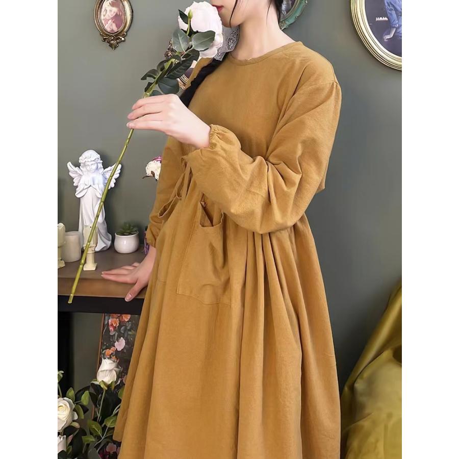 エプロン 大人用 割烹着 ロング 長袖 ポケット付き 手拭きタオル付き