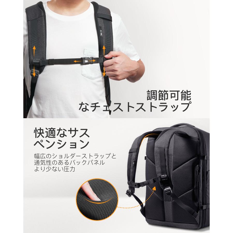 リュックサック 大容量 トラベルバックパック 38.546.2L 機内持ち込み手荷物 ハンドラゲッジ 撥水加工 拡張可能 トロリーストラップ