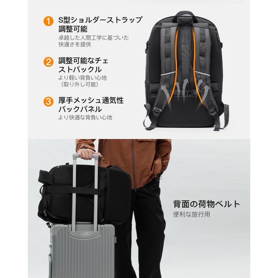[26個ポケット]Inateck 大容量バックパック リュック サック キャリーオンバックパック 撥水 海外旅行 出張 通勤 ビジネス 機内持ち込み可能 手荷物 16インチPCの画像