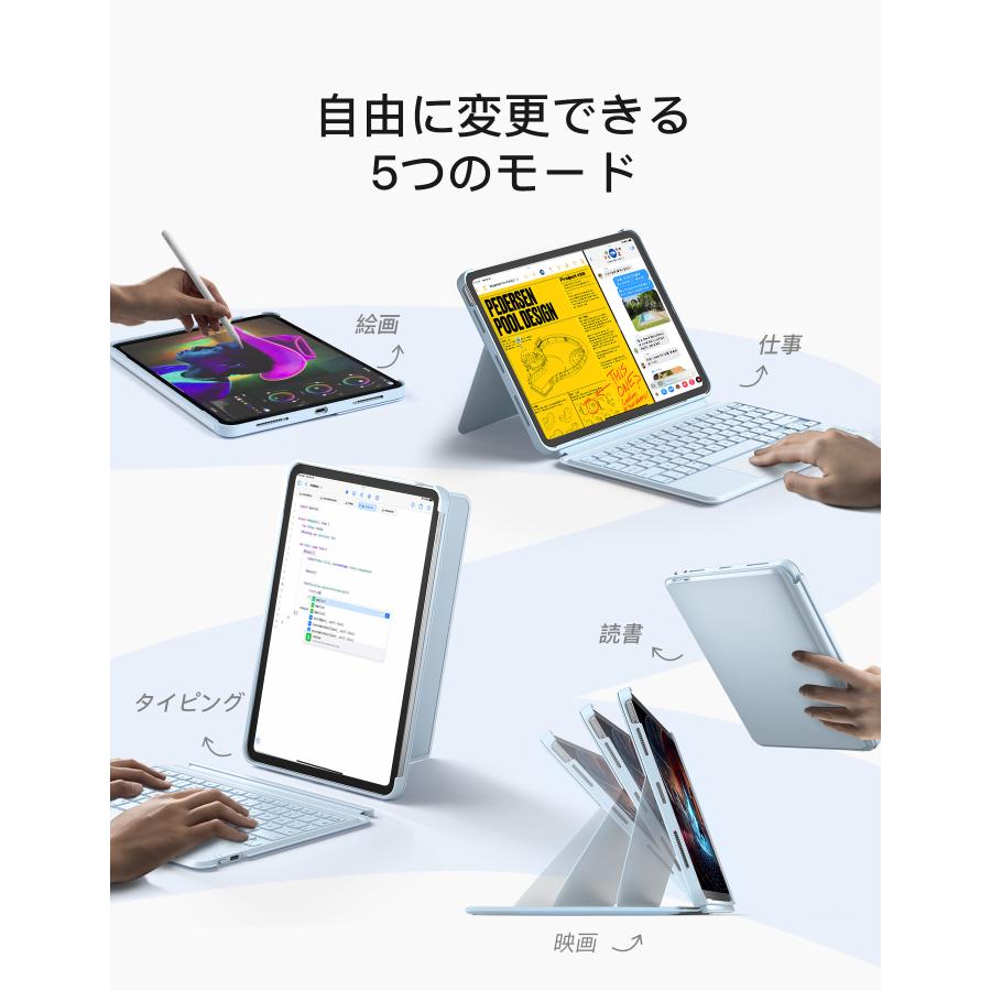 [横/縦置き対応] iPad キーボード ケース Bluetooth iPad A16 第11世代 2025 iPad 第10世代 2022 10.9インチ iPad用 分離式 着脱式 タッチパッド バックライト
