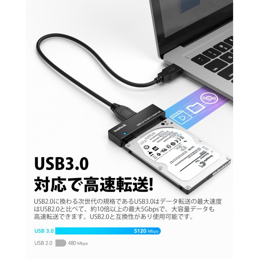 HDD 変換 SATA-USB3.0 変換ケーブル SATAケーブル ドライブ変換アダプター SATA III 電源付 3.5インチ 2.5インチ SSD ハードディスク 換装キット 高速データ転送｜inateck｜06