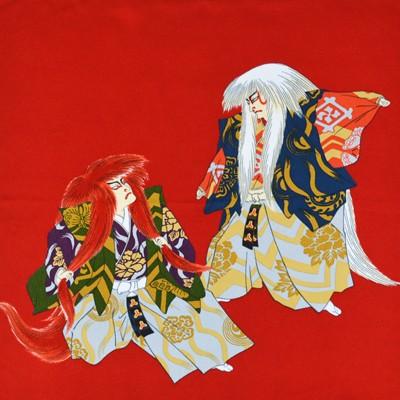 風呂敷 ふろしき 京ちりめん 二巾 約68cm 浮世絵柄 連獅子 赤 1595#101