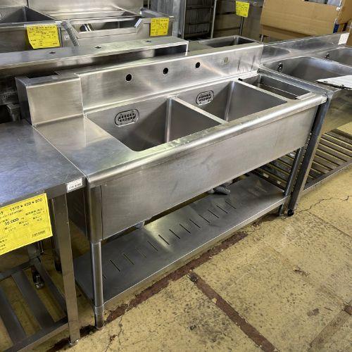 二槽シンク ダスト付き BGあり 業務用 中古/送料別途見積 : 業務用厨房