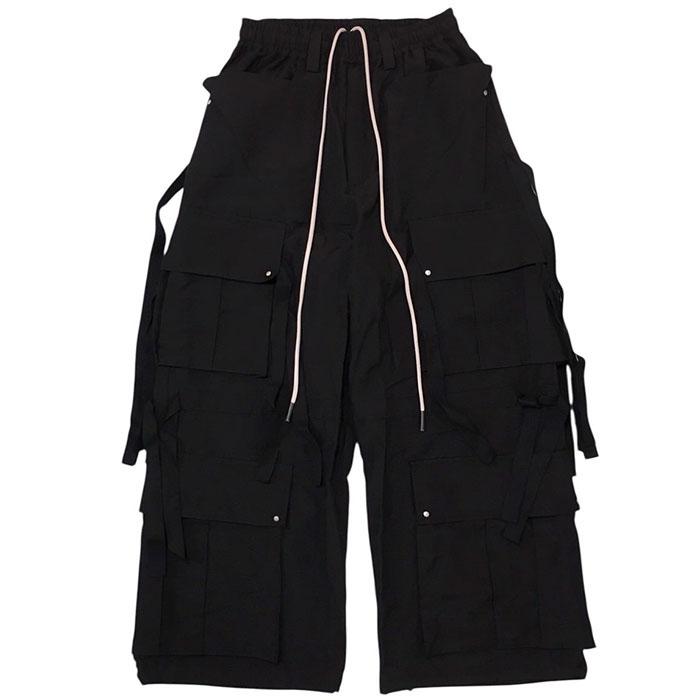エーエフアーティファクト A.F ARTEFACT CARGO WIDE WITH HANGINGSTRAPS PANTS black afartefact-ag-13058