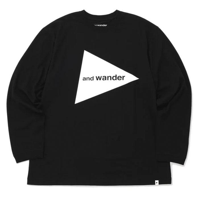 and wander（アンドワンダー） and wander and wander logo LS T black