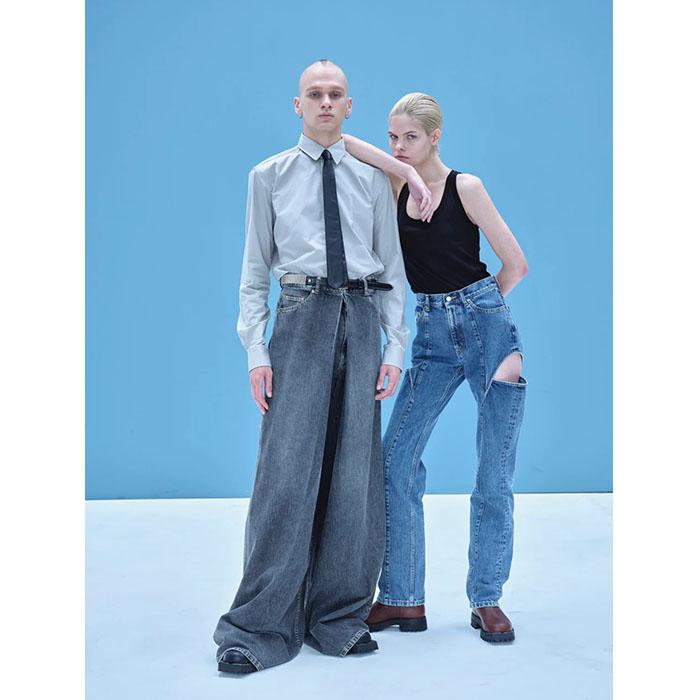 ジョンローレンスサリバン JOHN LAWRENCE SULLIVAN Washed denim super wide pants black JLS-02-23-Sの画像