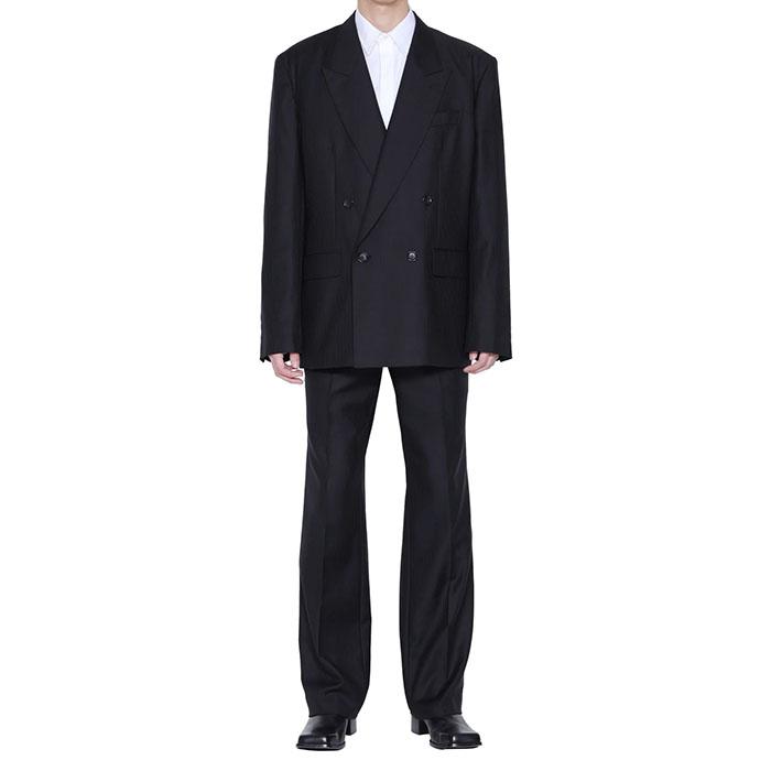 オフクーポン付 ジョンローレンスサリバン JOHN LAWRENCE SULLIVAN Shadow stripe wool double breasted jacket black stripe JLS-1A004-0124-01